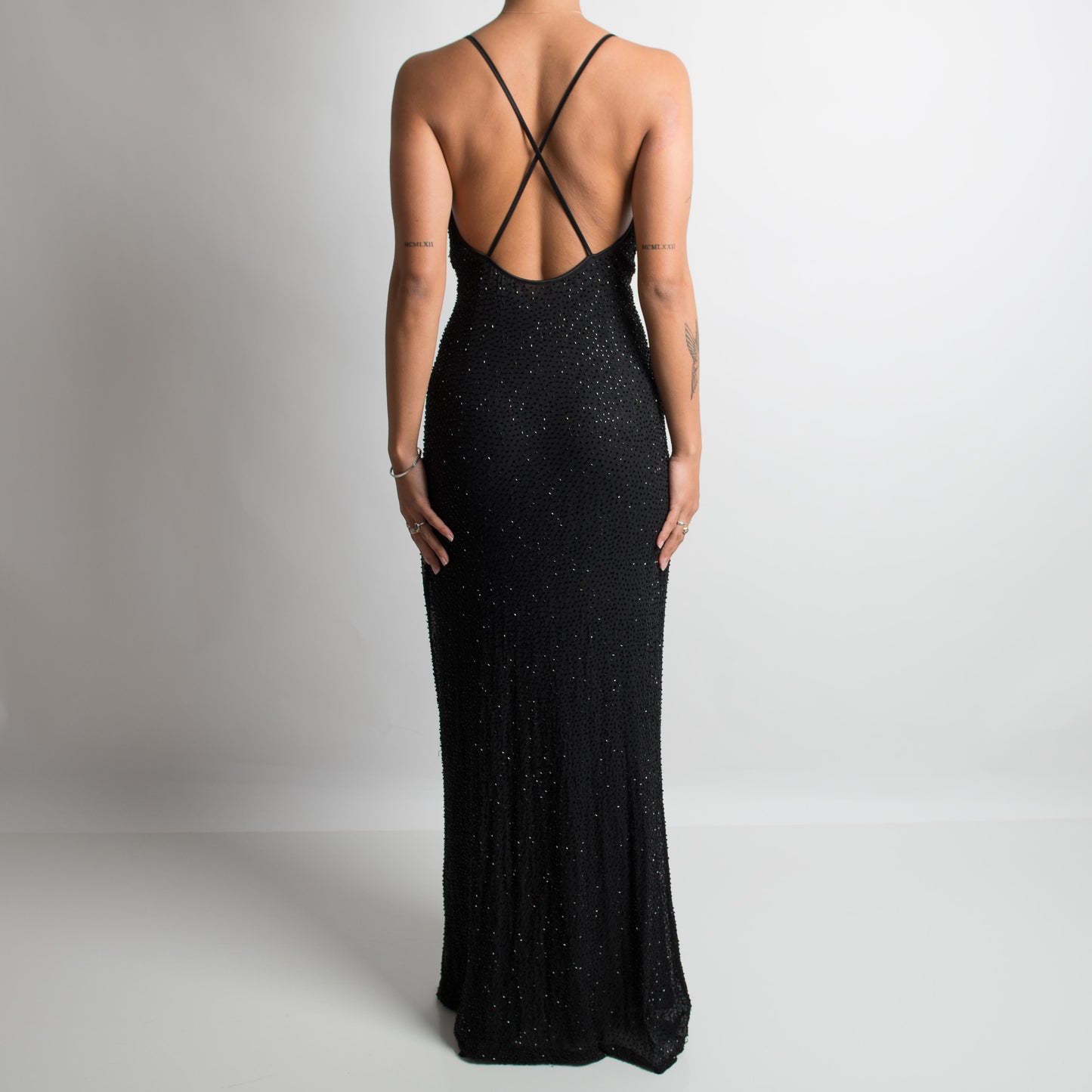 BLACK BEADED BACKLESS GOWN