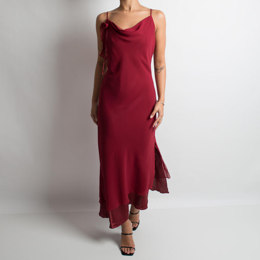 DEEP RED COWL NECK DRESS