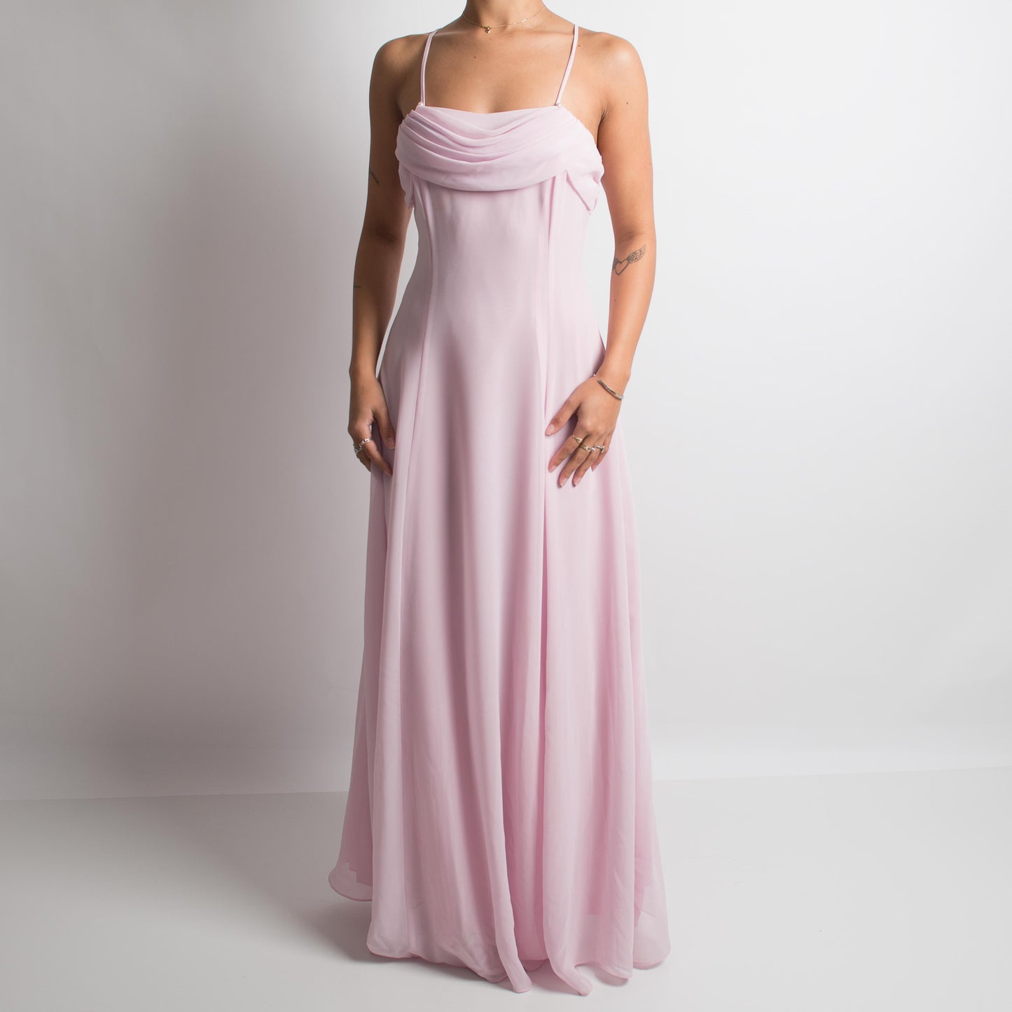 PALE PINK COWL NECK GOWN