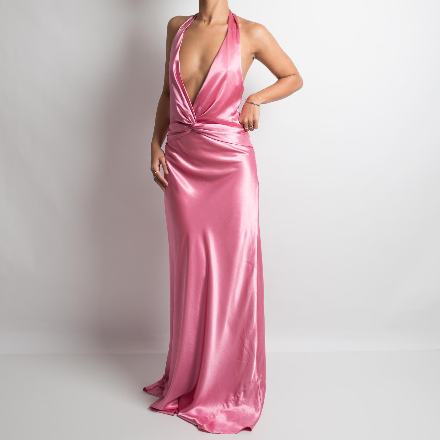 PINK SATIN HALTERNECK GOWN