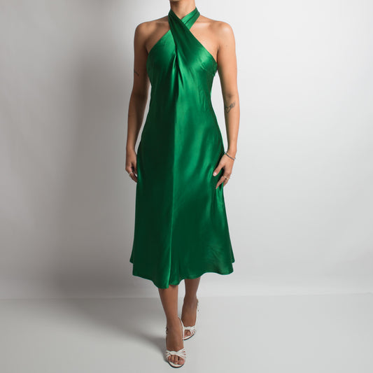 GREEN SILK MIDI DRESS