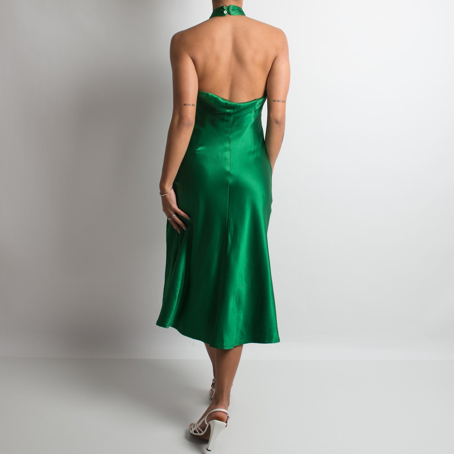 GREEN SILK MIDI DRESS