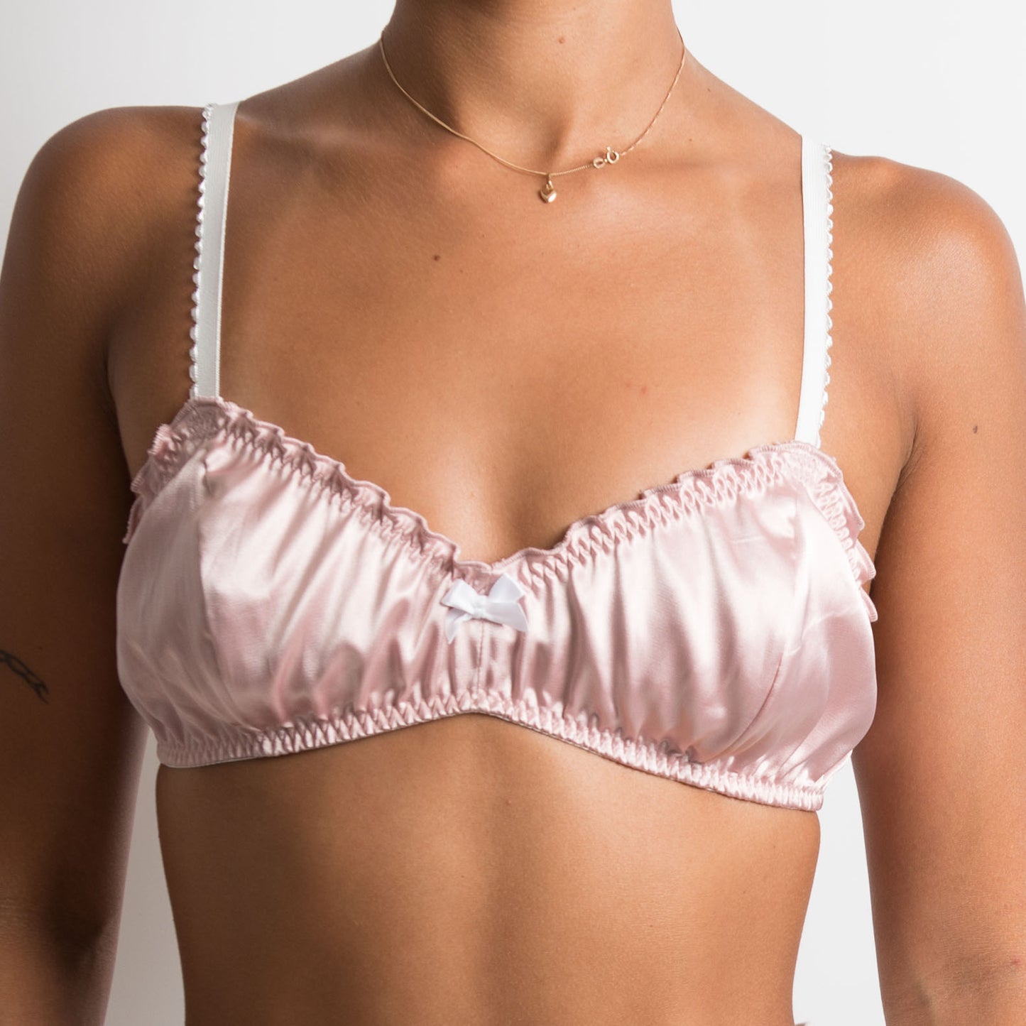 PINK SATIN RUFFLE BRALETTE