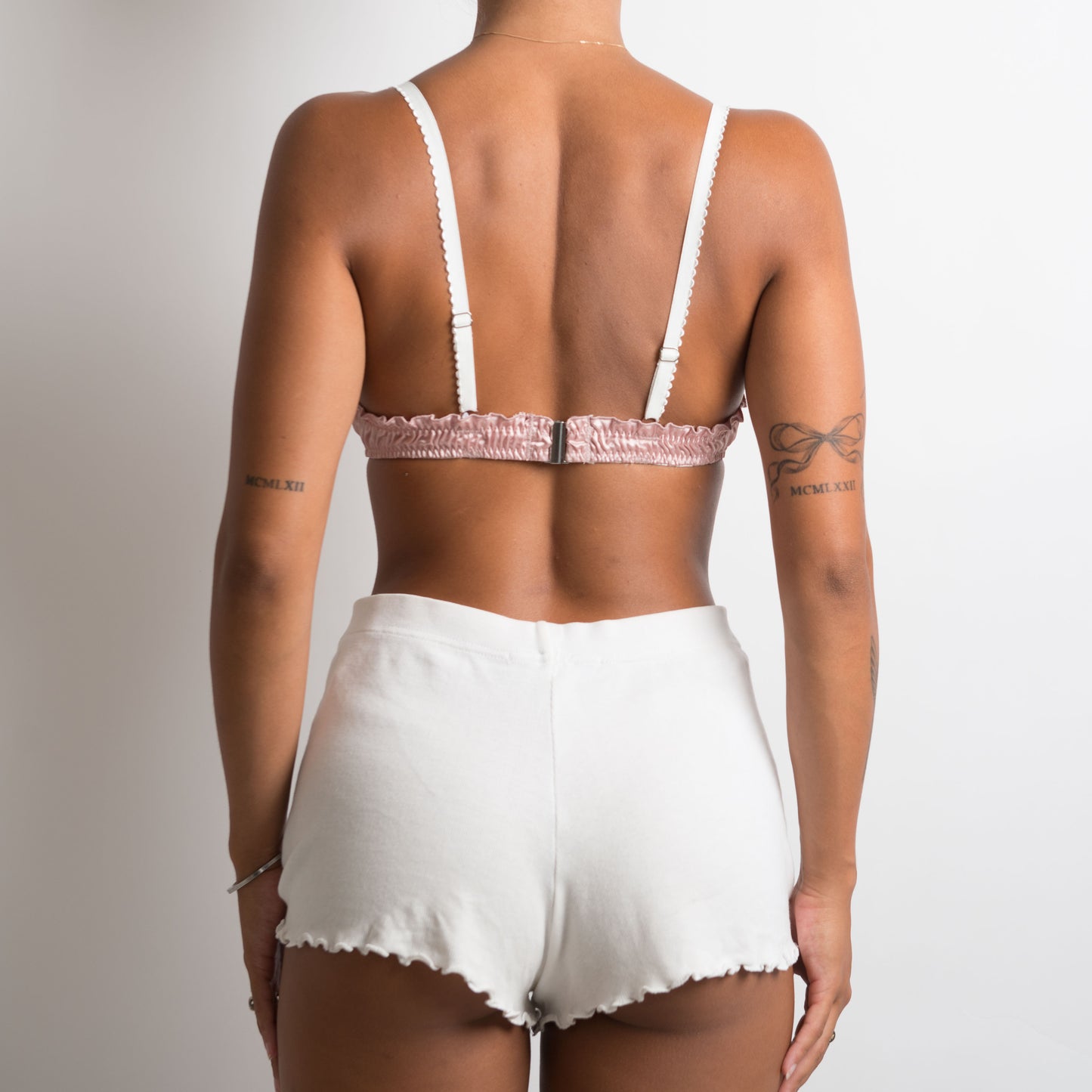 PINK SATIN RUFFLE BRALETTE