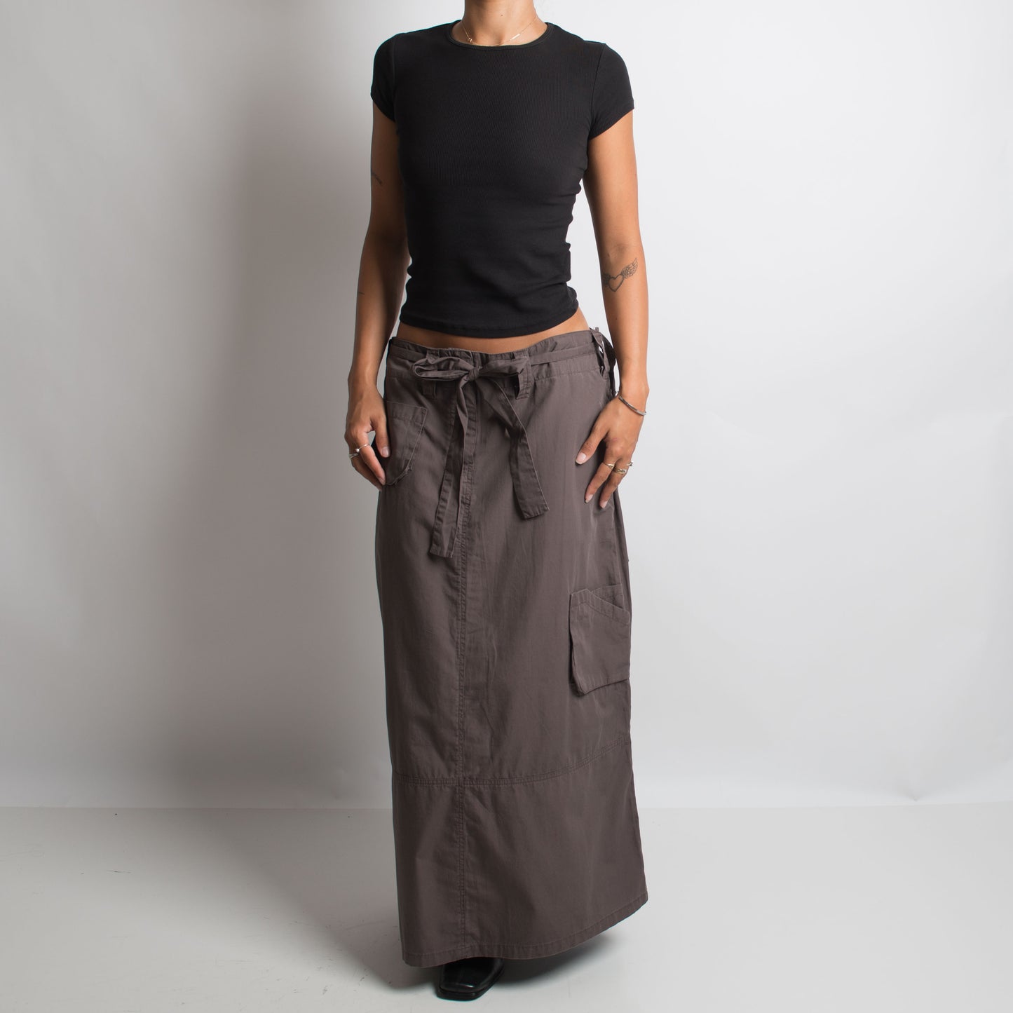 BROWN CARGO MAXI SKIRT