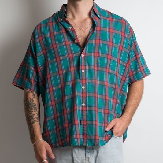 TURQUOISE PLAID BUTTON UP